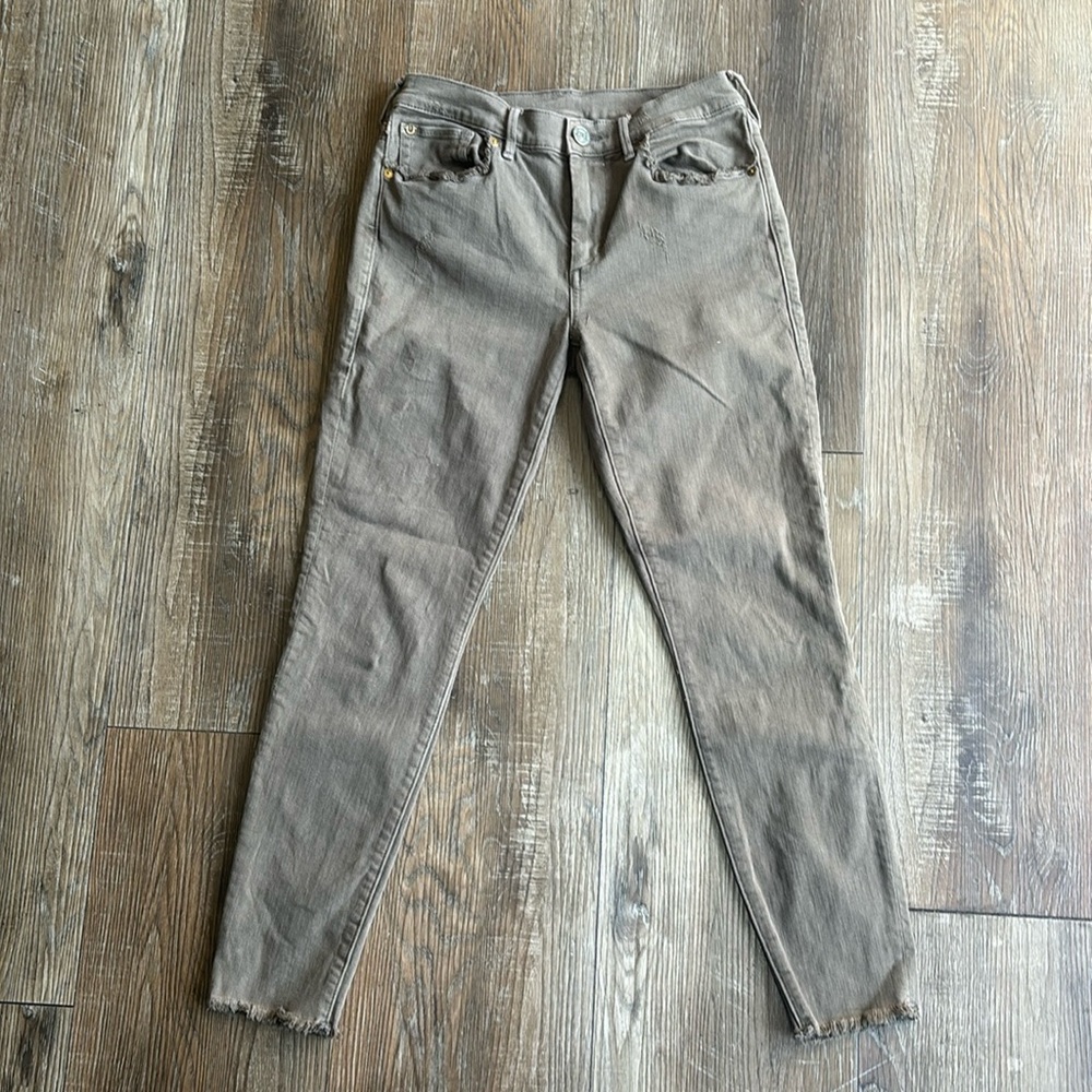 True Religion Mid Rise Green Skinny Jeans